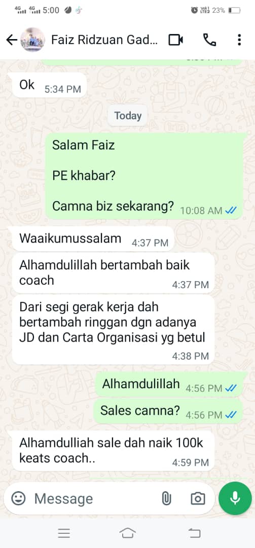 testimoni selepas kelas coaching kpi dan penilaian prestasi