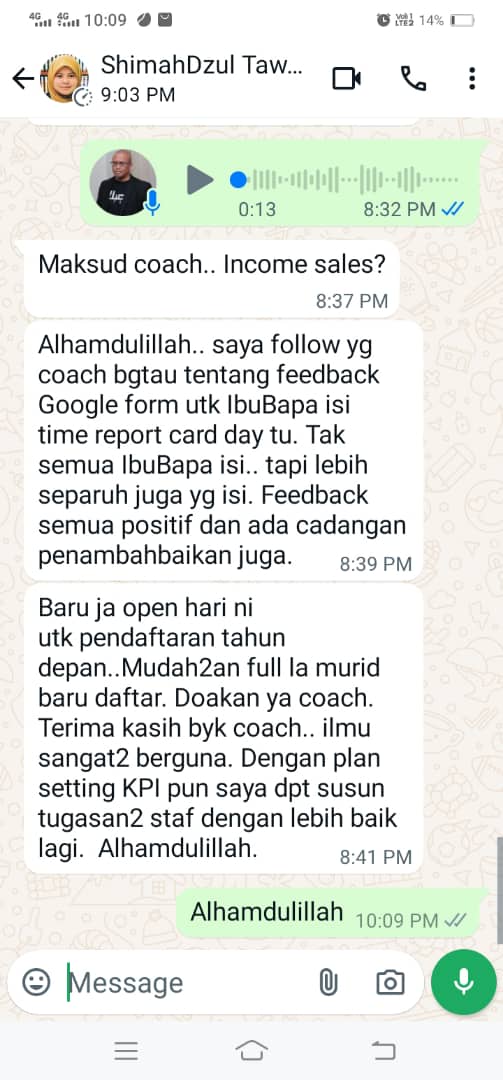 testimoni selepas kelas coaching kpi dan penilaian prestasi